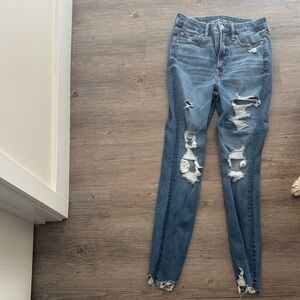 American Eagle Outfitters Blue Distressed Skinny Jeans